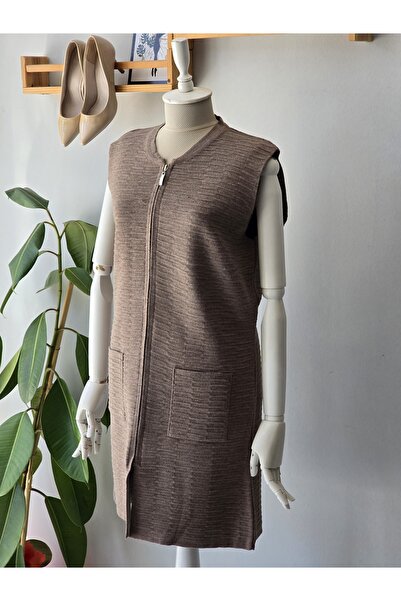 ENDAMIM Long Line/Wave Pattern Vest with Pockets and Zipper Large Size Vest