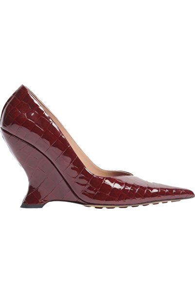 Bottega Veneta Crocodile Patterned Burgundy Leather Heeled Shoes