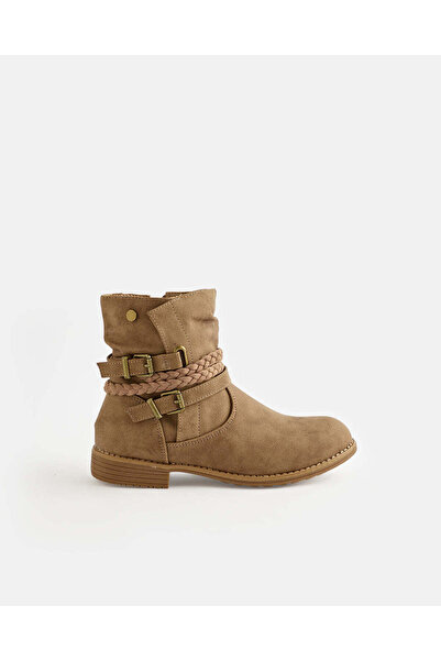 REDTAG Girls Taupe Braided Ankle Boots