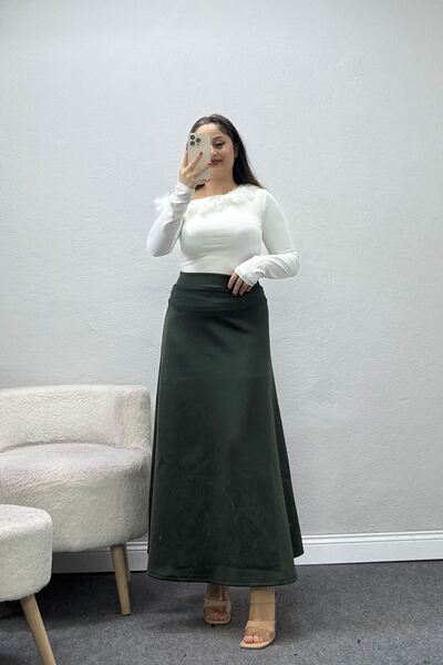 BELENDİR تنورة طويلة من قماش السكوبا للنساء باللون الكاكي