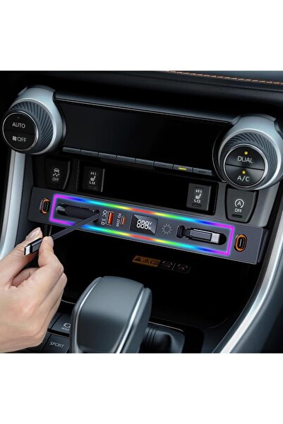 GENERAL شاحن سيارة تويوتا RAV4 مع منفذ USB وإضاءة RGB، محطة إرساء قابلة للسحب...