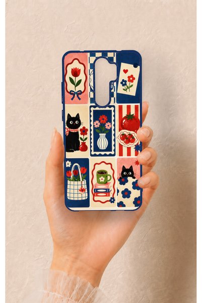 Vip Case Redmi Note 8 Pro Uyumlu Sevimli Kedi ve Çiçek Desenli Silikon Kılıf