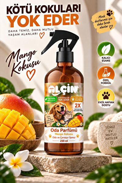 Kedi Köpek Koku Giderici Sprey 250 ml – Kedi Çiş ve İdrar Kokusu Giderici, Mango Oda ve Tekstil Parfümü
