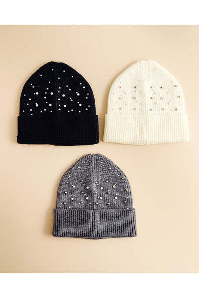 REDTAG Women Assorted Embellished Knitted Caps Set (3 Piece)