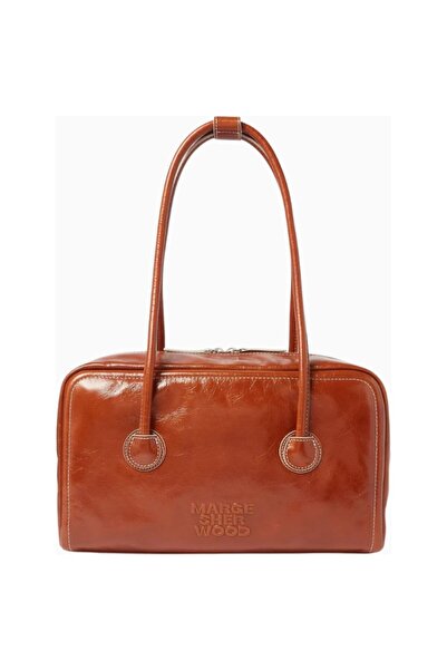MARGE SHERWOOD Boston Handmade Leather Shoulder Bag with Long Handle and Orga...