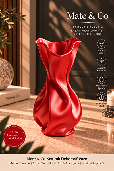Mate&Co Kıvrımlı Tasarım Dekoratif Vazo Modern Şık Salon Masa Sehpa Dekoru 18 cm