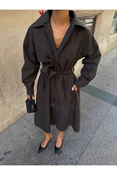 Ekim Store Long Half-Cape Buttoned Belted Trench Coat