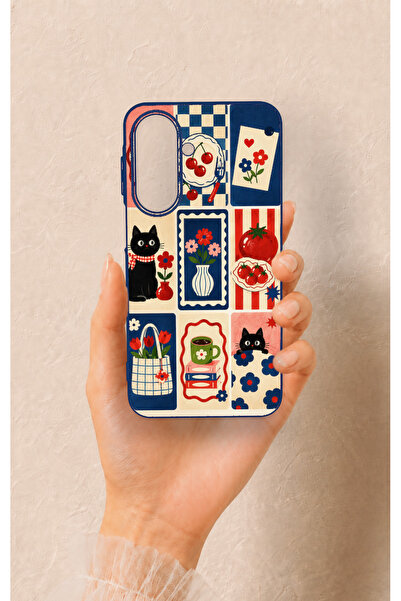 Vip Case Samsung A27 Uyumlu Sevimli Kedi ve Çiçek Desenli Silikon Kılıf
