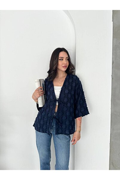 Noa&Noa Tasseled Kimono Tie-Up Blouse - Navy Blue Dark Blue