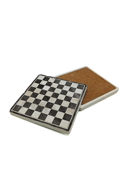 Sadrazam قاعدة أكواب من الحجر الطبيعي مطبوعة بتصميم لوحة الشطرنج 10X10 1G-شطرنج2