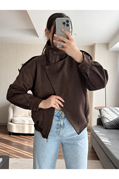Ekim Store High Collar Double Breasted Buttoned Suede Jacket