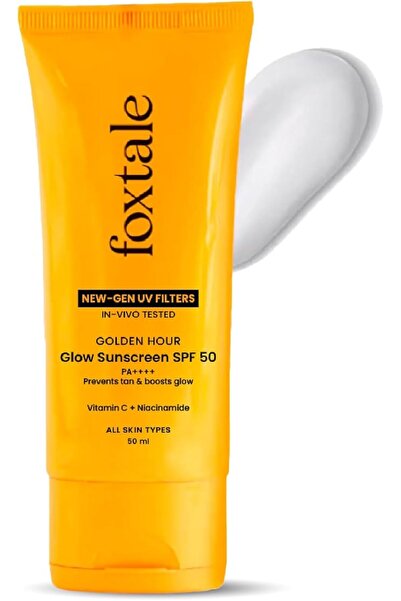 Foxtale Glow Sunscreen SPF 50 PA++++ with Vitamin C & Niacinamide for a Dewy ...