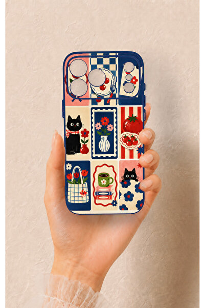Vip Case iPhone 17 Pro Max Uyumlu Sevimli Kedi ve Çiçek Desenli Silikon Kılıf
