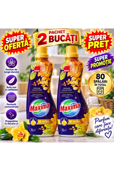 Sano Συσκευασία 2 τεμαχίων Μαλακτικό Ρούχων Maxima Perfume Collection, Υπερσυ...
