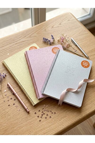 KESKİN COLOR Adalinhome Daily Notes Premium Simli Çizgili Defter Seti - Gold,...