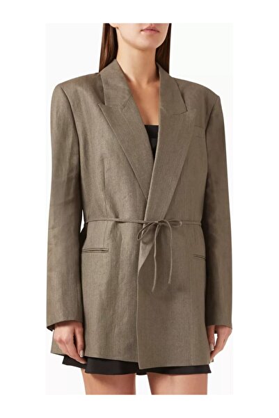 12storeez Relax Fit Linen Blazer with Belt