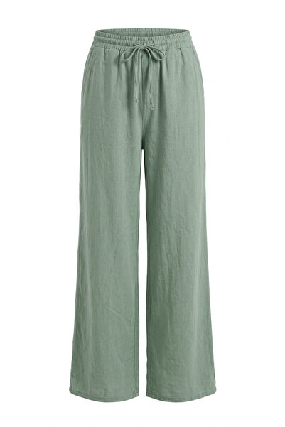 Rich Star Elastic Waist Linen Palazzo Trousers - Çağla Çağla