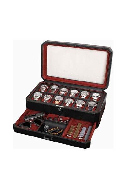 ROTHWELL Luxury Leather Watch Box with 12 Compartments, Jewelry and Accessori...