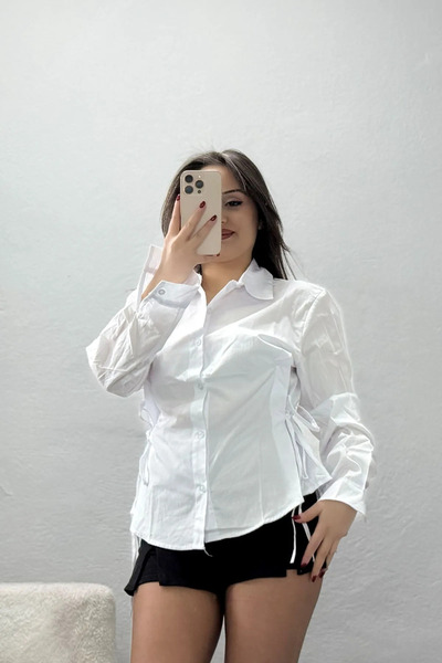 BELENDİR Women's Side-Tie Poplin Shirt White