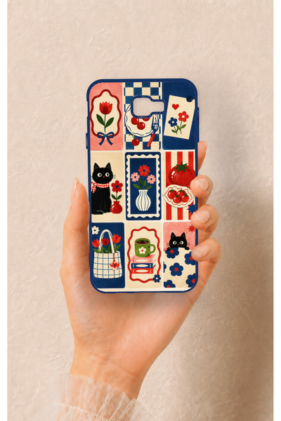 Vip Case Samsung J7 Prime Uyumlu Sevimli Kedi ve Çiçek Desenli Silikon Kılıf