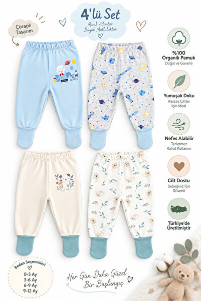 Melekpare Bebek&Çocuk Organik Patikli Pantolon Kendinden Çoraplı Alt Pijama M...