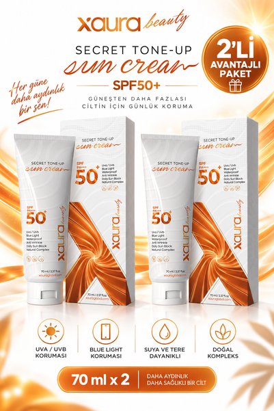 Xaura Beauty Secret Tone-Up Spf50+ Sun Cream 70 ml 2 Adet