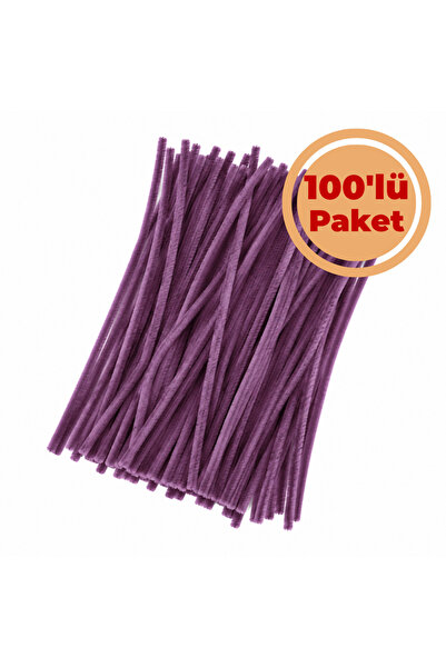 Renk İthalat Şönil Tel 100'lü Paket Mürdüm Dolgun Tüylü 30 cm 6 mm DIY Hobi E...