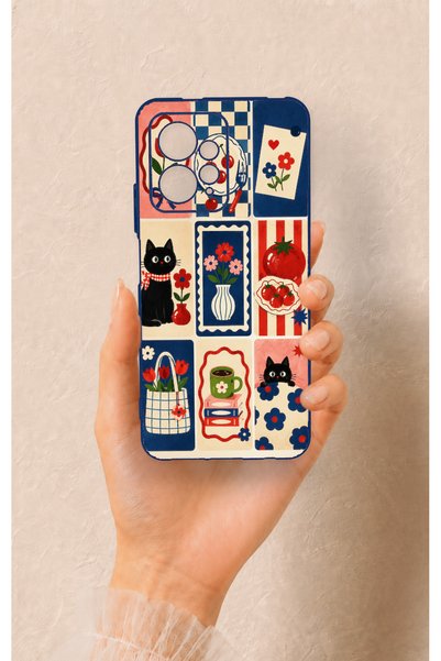 Vip Case Redmi Note 12 4G Uyumlu Sevimli Kedi ve Çiçek Desenli Silikon Kılıf