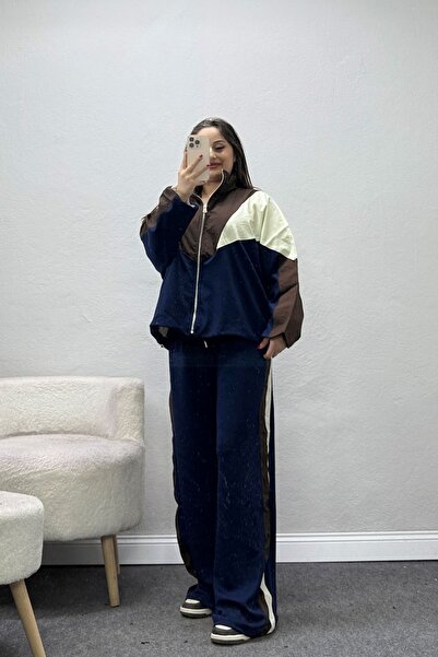 BELENDİR Women's Lined Parachute Modal Garnished Suit Navy Blue
