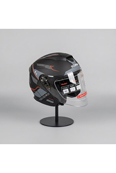 scharf 528 Şeffaf Vizörlü Yarım Motosiklet Kaskı - Güneş Camlı Açık Kask (G1)