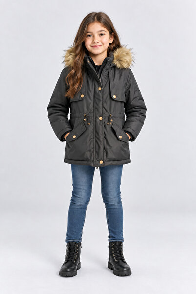 AHENGİM Girl's Fur Hooded Winter Coat with Soft Lining and Warm Keeping Featu...