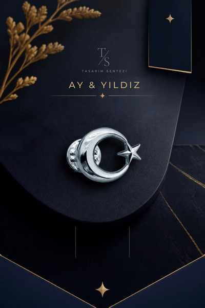 Tasarım Sentezi Rozet Metal Broş Ay Yildiz Hilal Bayrak Silver Yaka Çanta Kıy...