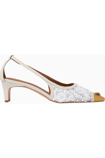 Kurt Geiger Regent 55 Low Open Court Mules, Glitter Black Mesh and Antique Brass