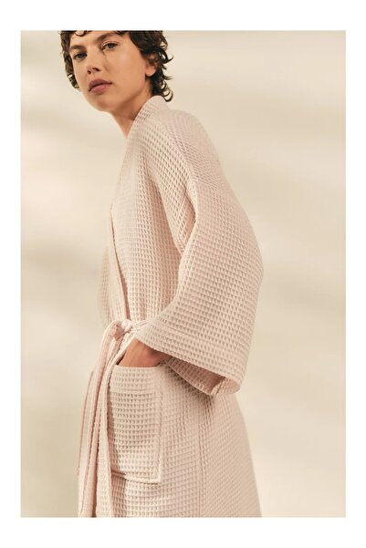 THE WHITE COMPANY رداء حمام نسائي طويل من القطن العضوي بنمط الوافل