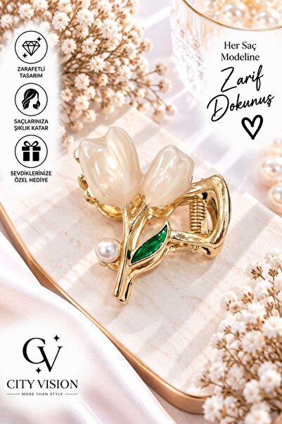 cityvision Double Tulip White Color Metal Hair Clip - Medium Size 4 cm - Styl...