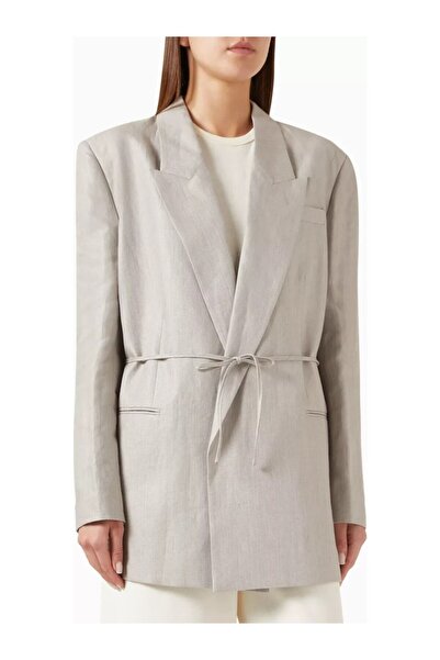 12storeez Belted Relax Fit Linen Blazer Light Gray