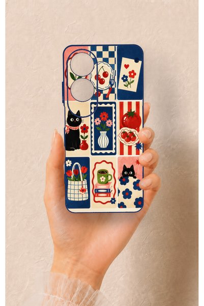 Vip Case Oppo A60 Compatible Cute Cat and Flower Pattern Silicone Case