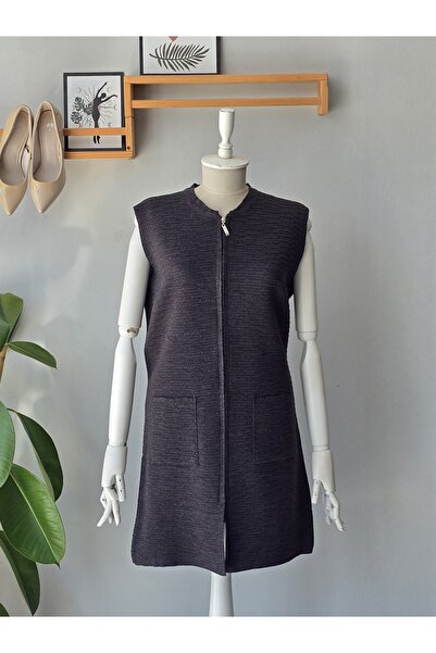 ENDAMIM Long Line/Wave Pattern Vest with Pockets and Zipper Large Size Vest