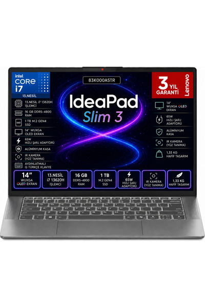 LENOVO IDEAPAD Slim 3 14IRH10 i7 13620H 16 GB 1 TB Ssd Freedos 14 İnç OLED WU...