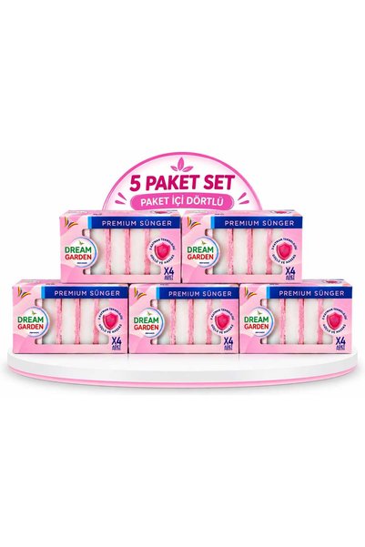 DREAM GARDEN Premium Dishwashing Sponges, 4 Pieces in the Box (Pack of 5 Set)