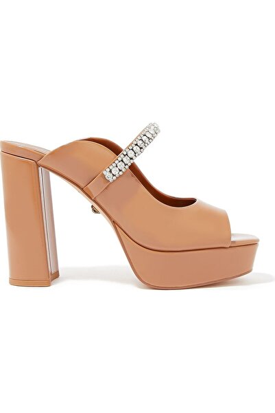 Kurt Geiger Camel Colored Stone Platform Heeled Slippers