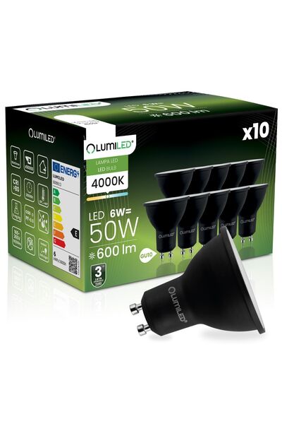 Lumiled 10x Bec LED GU10 PAR16 6W = 50W 600lm 4000K Neutră 120 °   Negru
