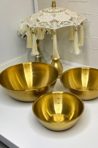 CİYU TİCARET 6 Parça Gold Renk Paslanmaz Çelik Kase Seti 2 Büyük 2 Orta 2 Küç...