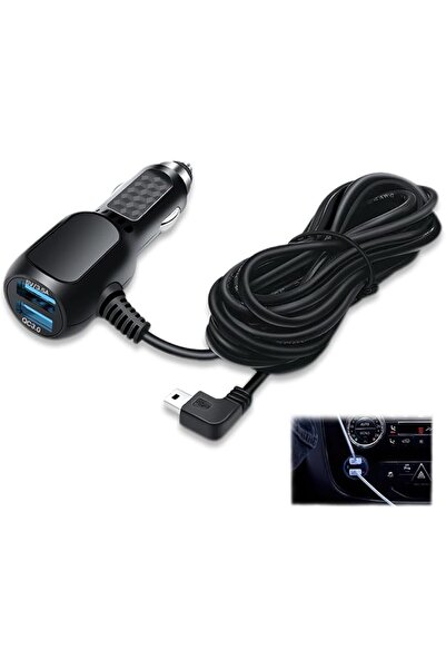 GENERAL محول طاقة لكاميرا السيارة مع منفذي USB بطول 3.5 متر، محول طاقة 3.5 أم...