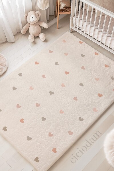 CİCİ ODAM Pembe ve Gri Kalpler Oyun Çocuk Halısı 5136-2