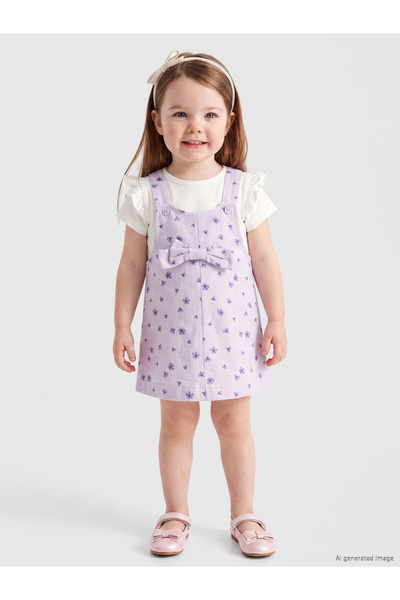 LC Waikiki Floral Baby Girls' Dungaree Dress and T-Shirt