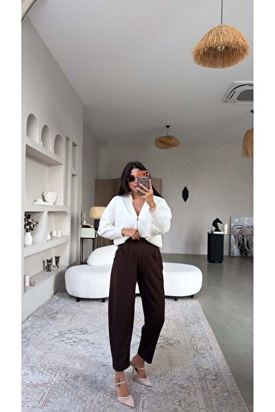 Buket Teke Brown Crepe Fabric Harem Pants