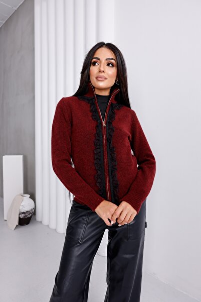 For Angels Cardigan cu fermoar și dantelă