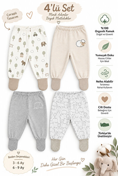 Melekpare Bebek&Çocuk Organik Patikli Pantolon Kendinden Çoraplı Alt Pijama M...