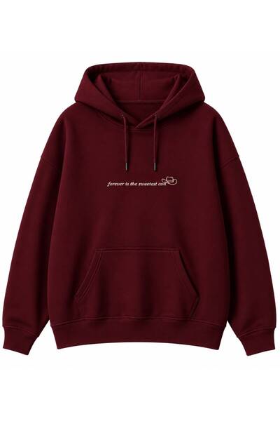 şapka Detaylı Minimal Baskılı Oversize Hoodie